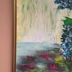 Mid-Century Oil on Canvas “Water Lilies” by Lena Larsson Framed 50 × 42 cm