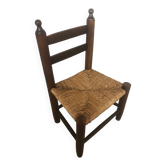Chaise enfant bebe bois tourné + assise paille tressée vintage #a289