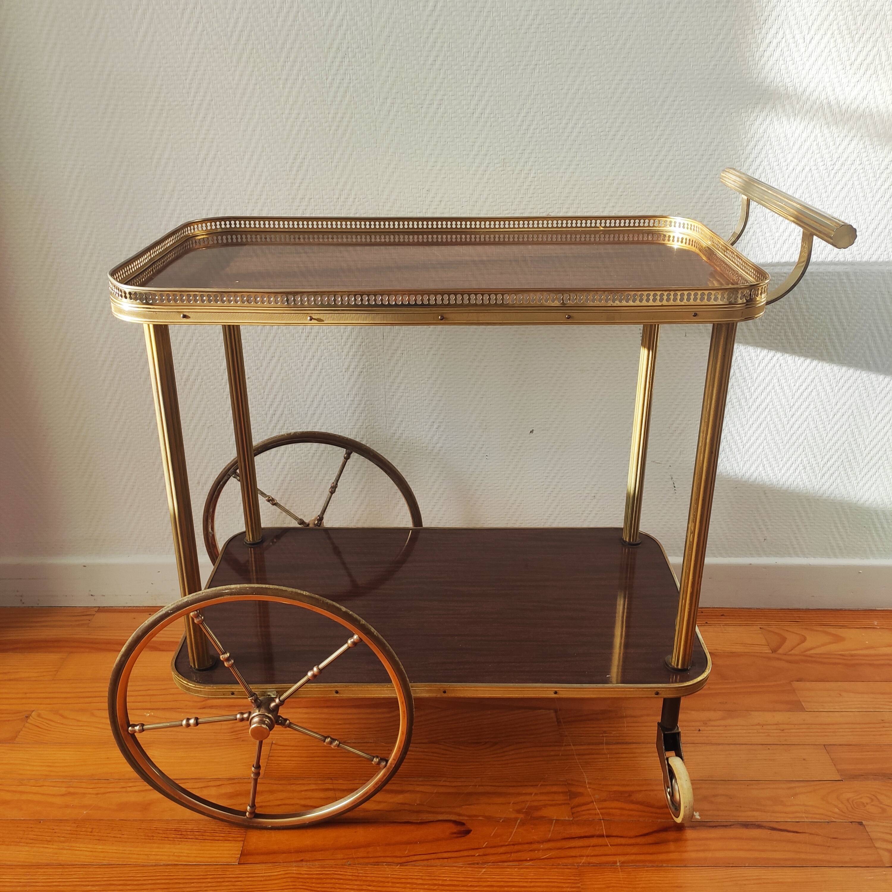 Vintage bar cart rolling serving trolley