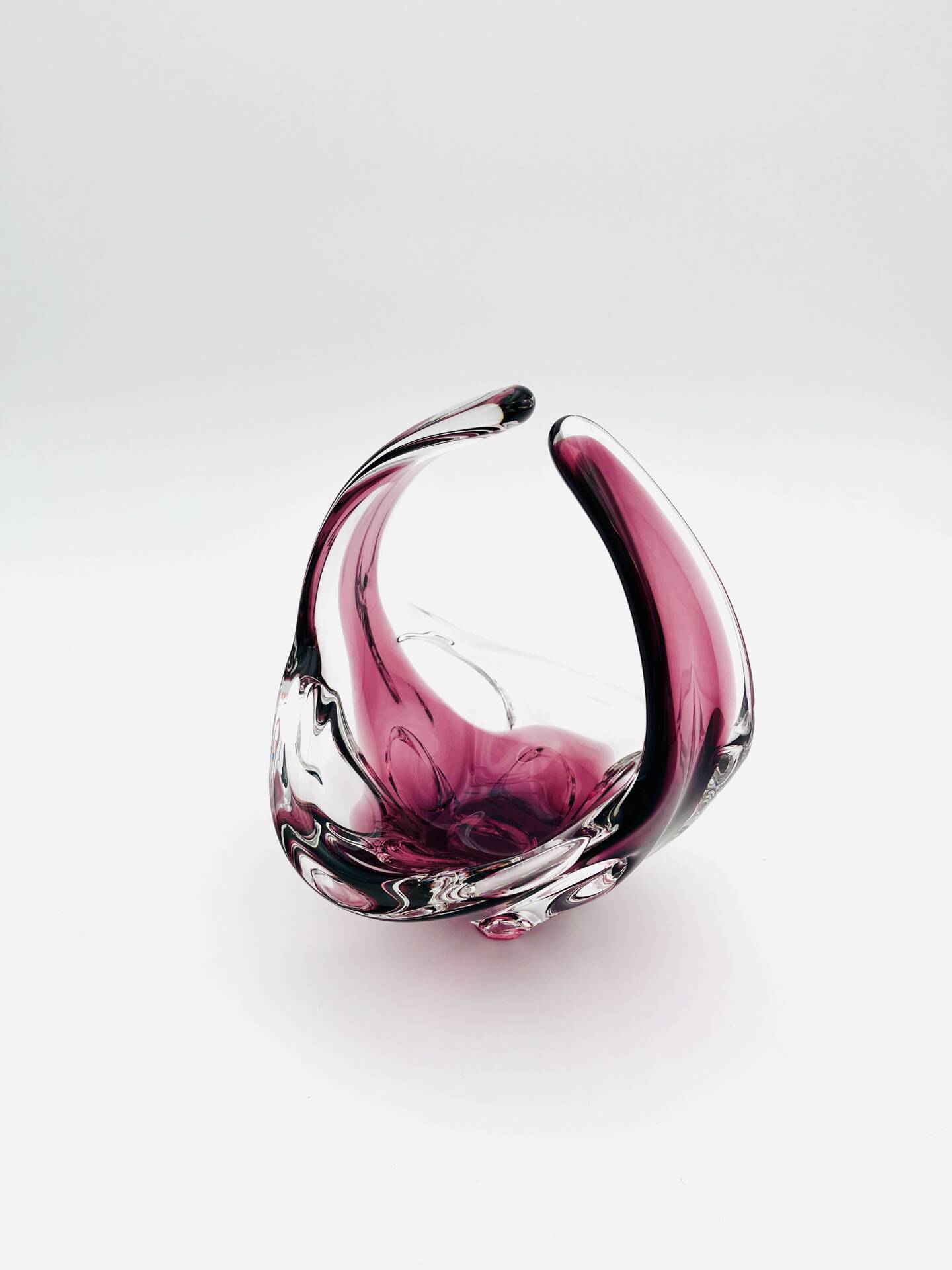 Bohémia Crystal Basket Hospodka Amethyst Sommerso Style 1960