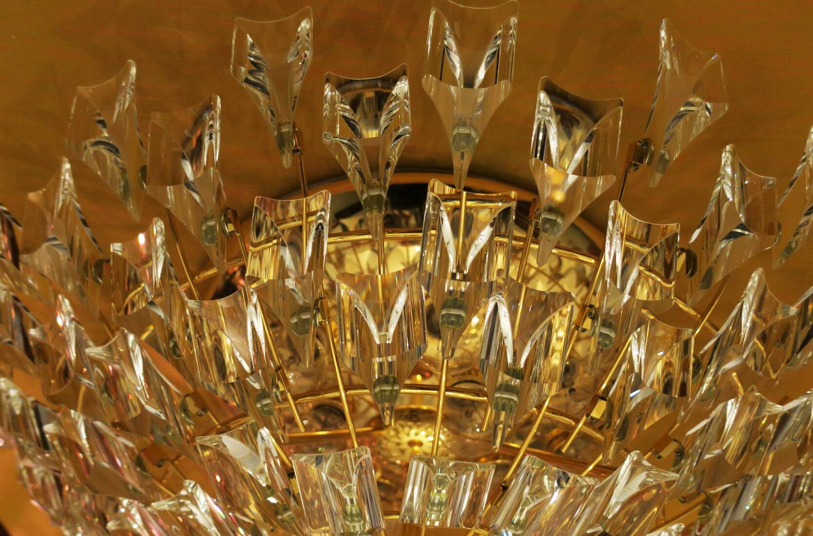Stilkronen gilt brass and crystal ceiling lamp, Italy 1970s