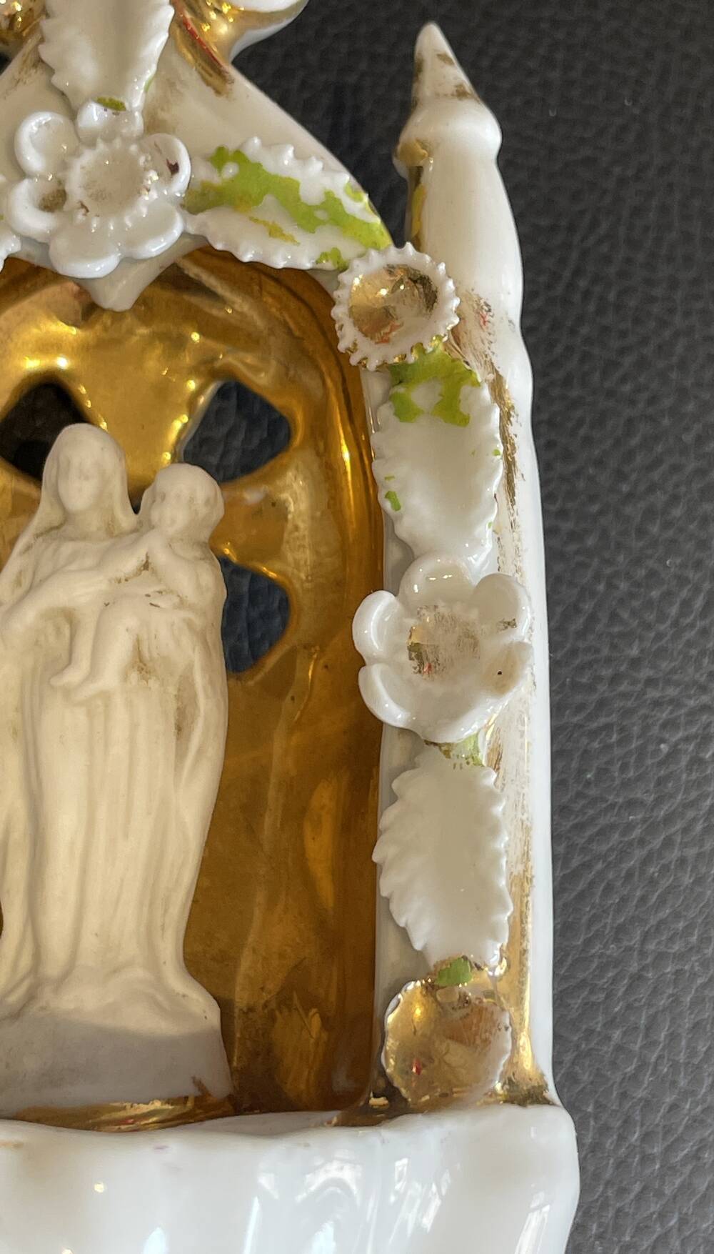 Porcelain baptismal font from paris, religious decoration, cult object.