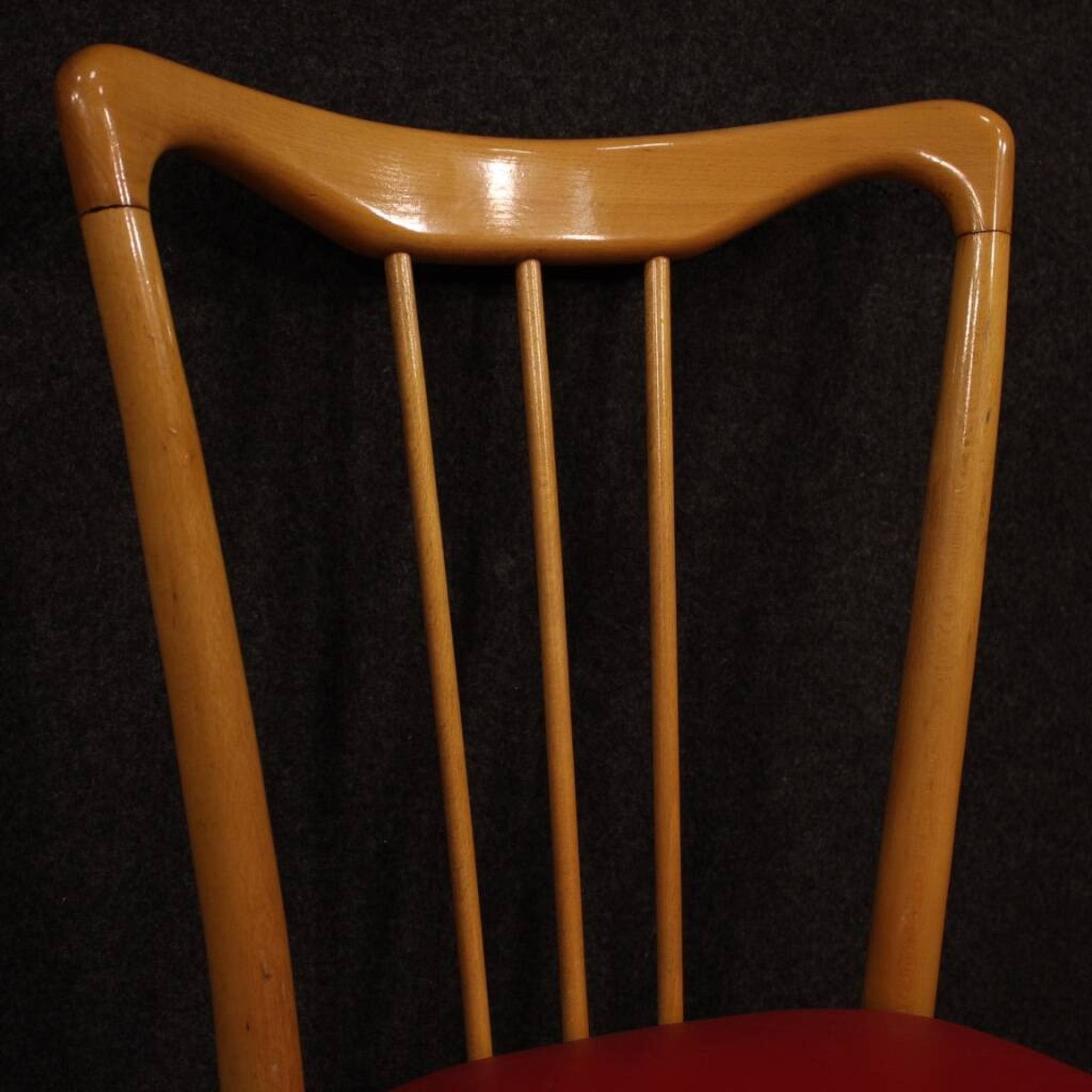 Italian Design Chairs In Exotic Wood And Faux Leather From 60s