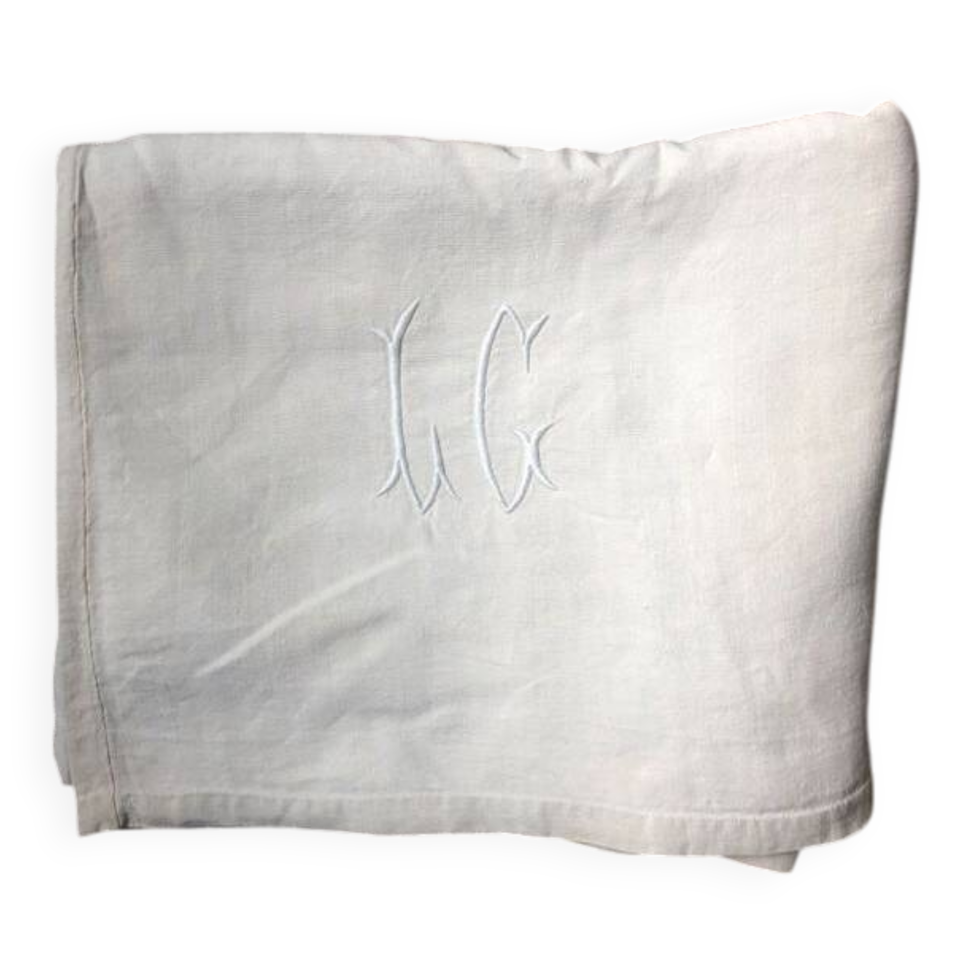 Drap ancien monogramme LJ en lin