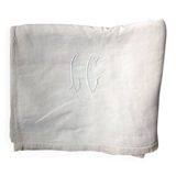 Drap ancien monogramme LJ en lin