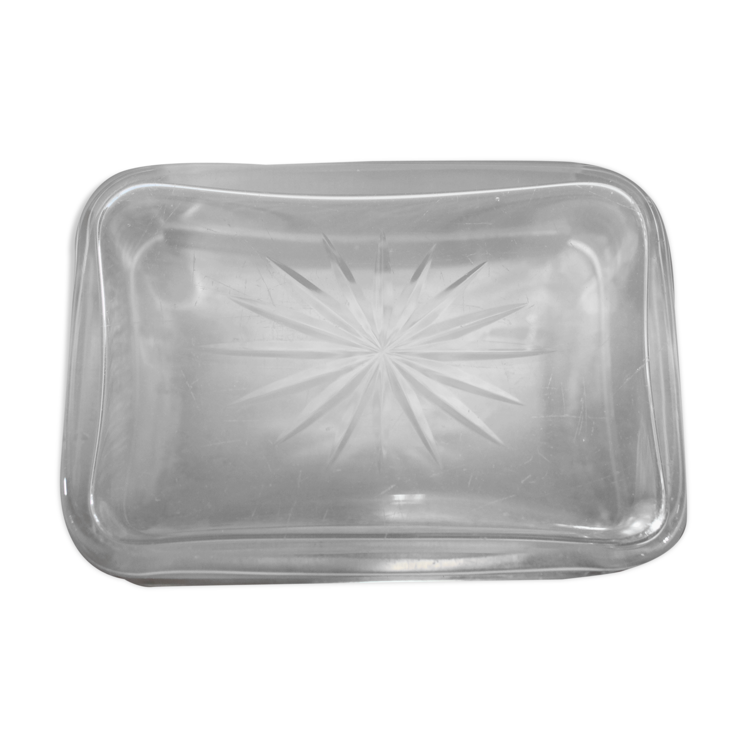 Chiseled glass soap box and brass lid