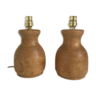 Paire de pieds de lampe de chevet en bois tourné