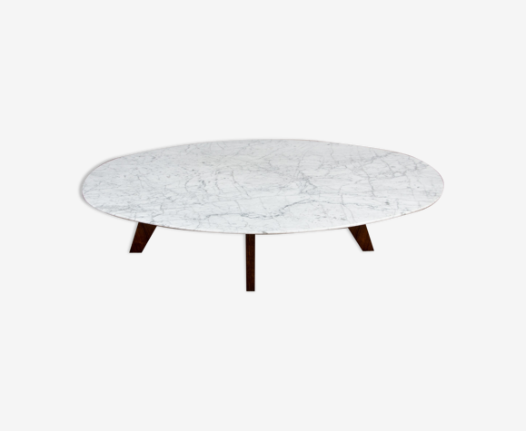 Table basse en marbre et palissandre par Hugues Poignant pour Roche et Bobois 1970.
