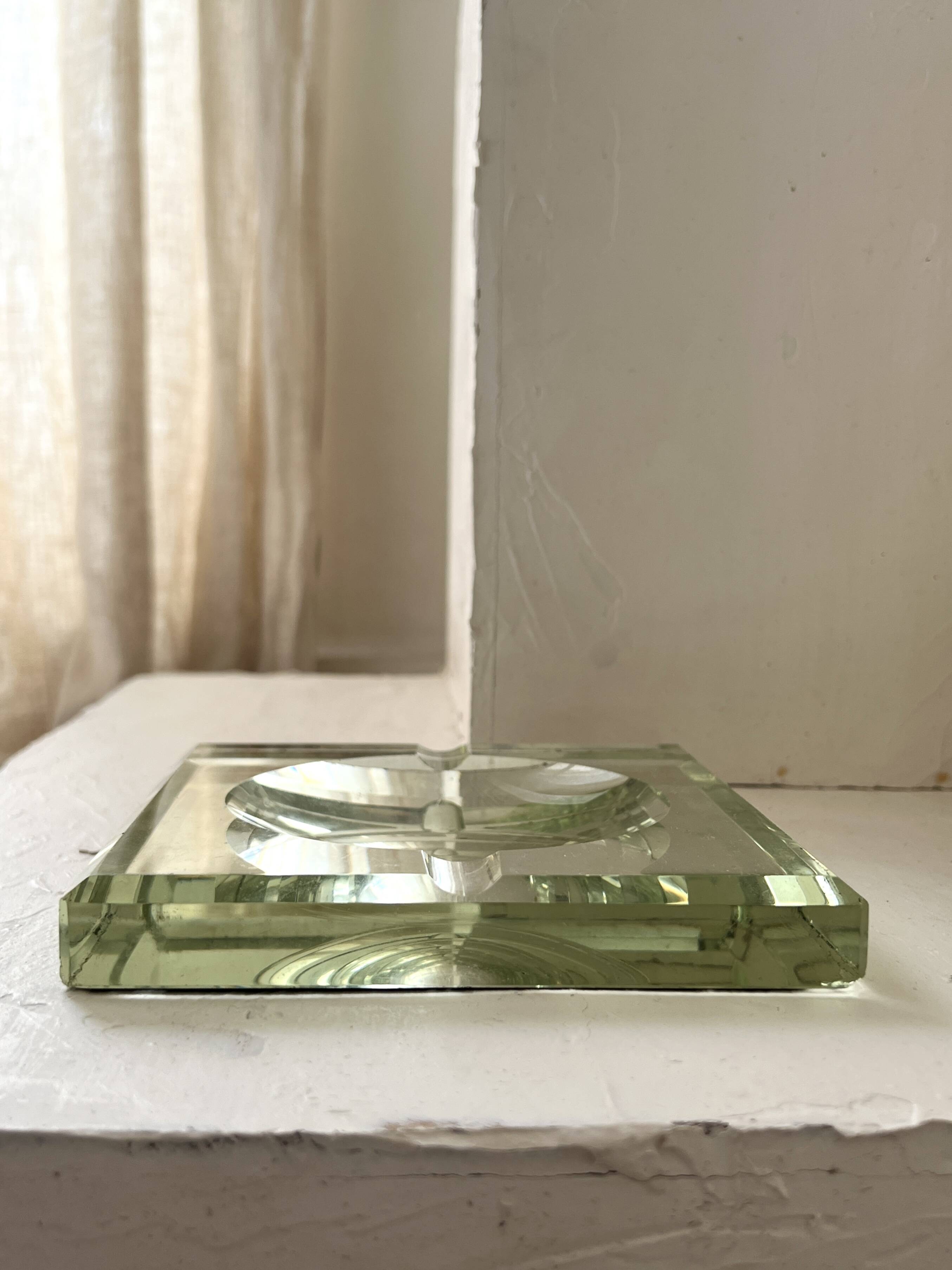 Cendrier vide-poche moderniste en verre et miroir, Jean Luce