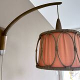 Large Scandinavian Teak Rattan Wall Lamp