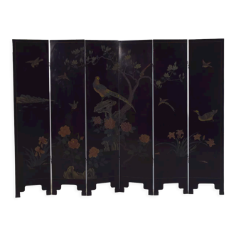 Chinese screen, 6 panels with Feng Shui birds