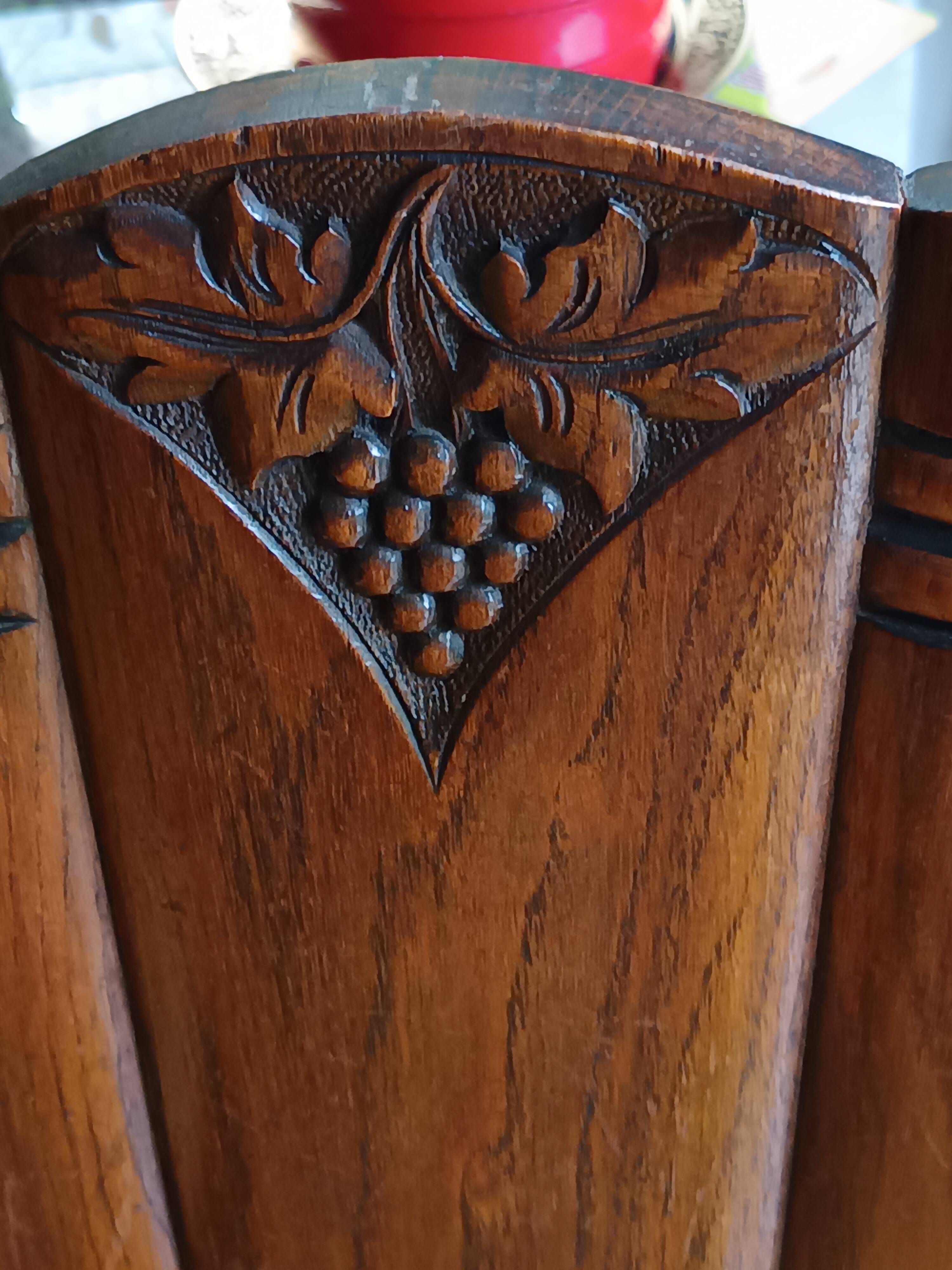 set of 4 vintage Art Deco chairs with carved wood and grape cluster design