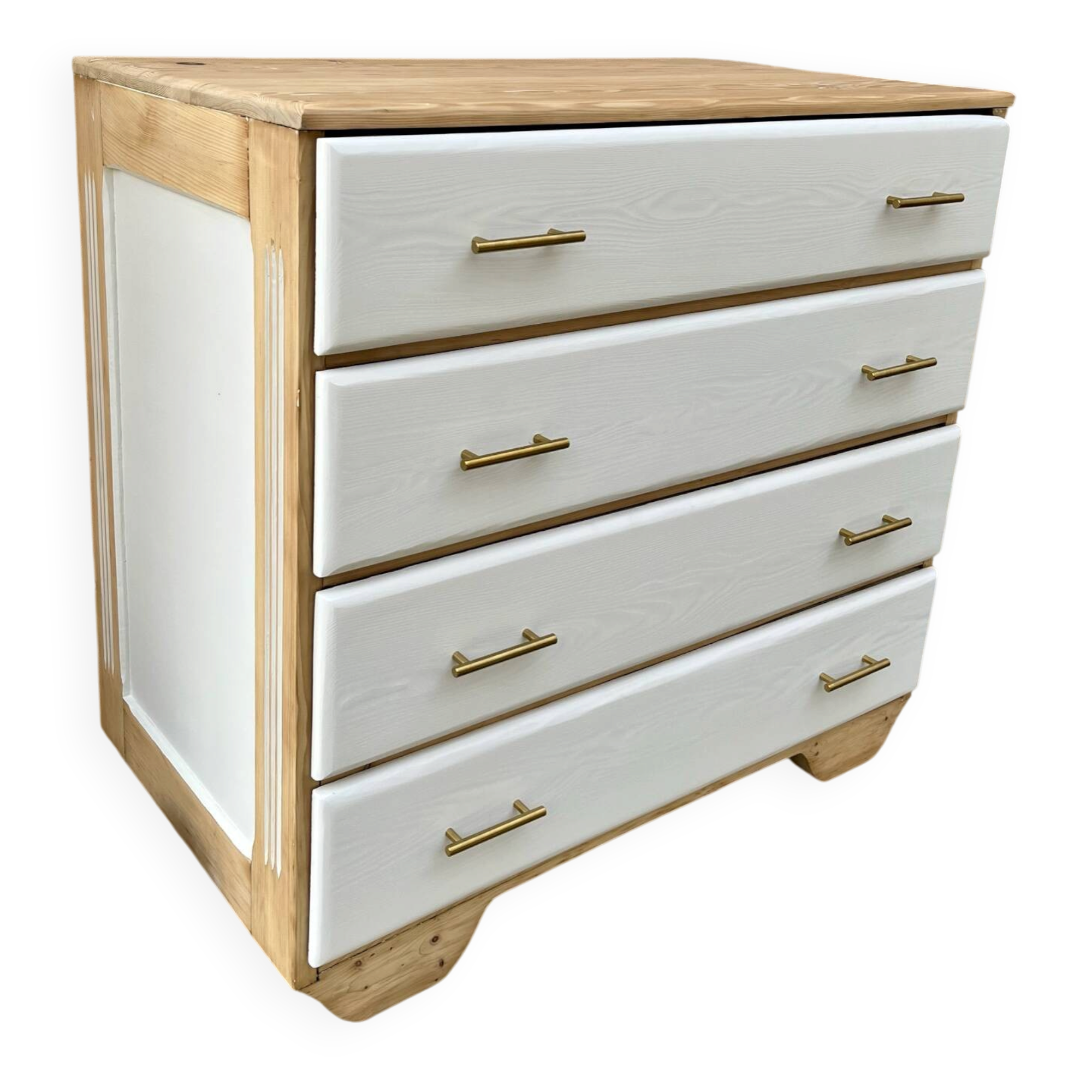 Commode style atelier rénovée blanche et bois