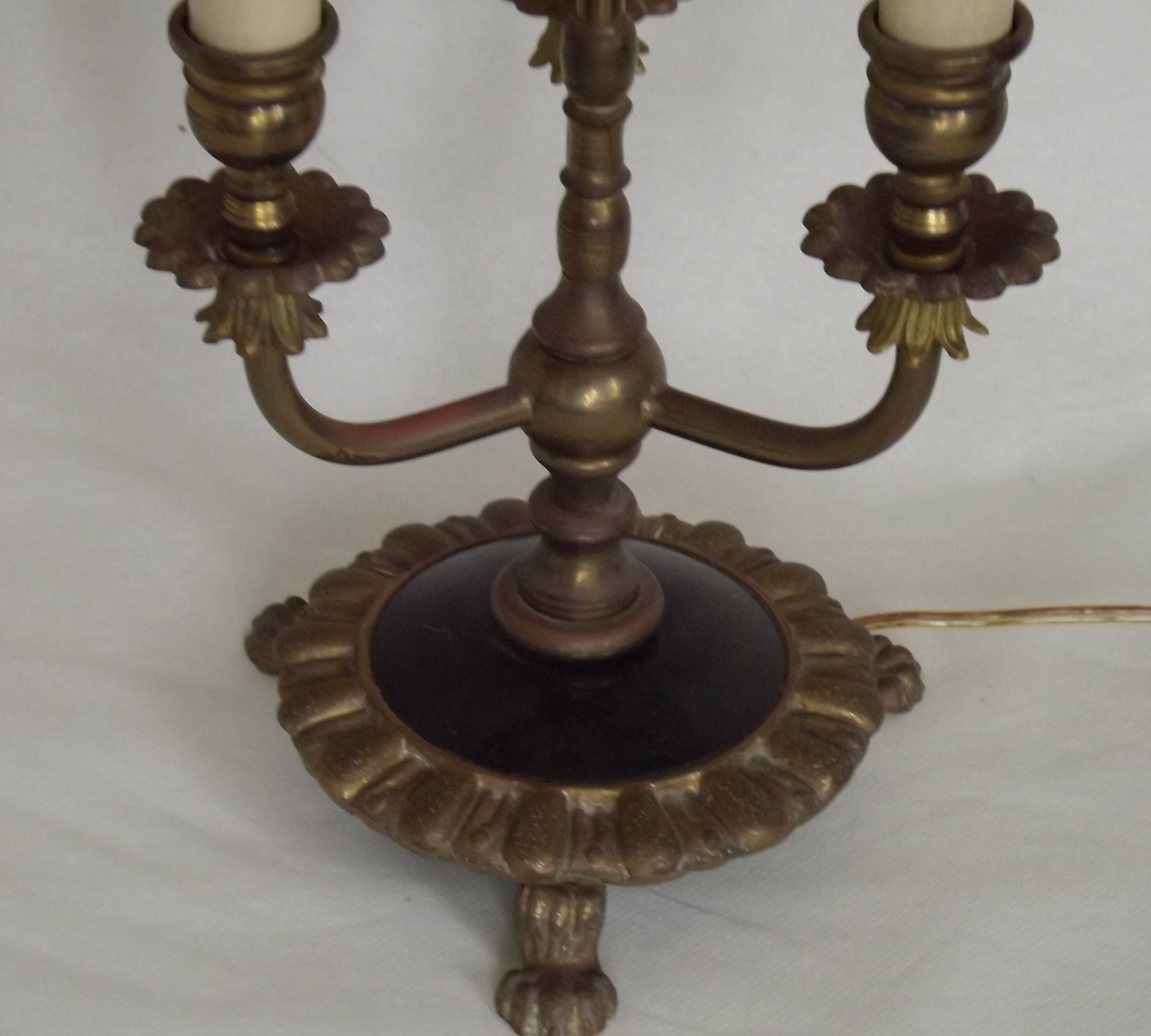 French Empire Style 3 Light Boulotte Table Lamp with Lion Feet and Shade