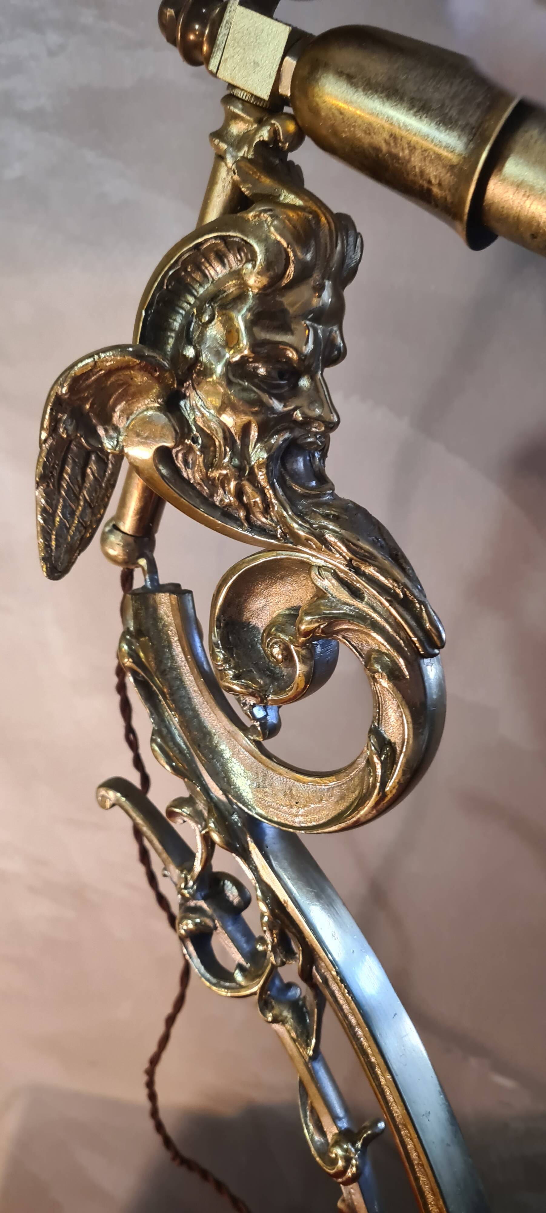 gilded bronze lamp 58x25x6kg glass shell lampshade 1960 original electric o