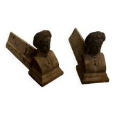 Paire de chenets en fonte visage
