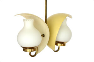 Double pendentif lumière/lustre par Bent Karlby pour Lyfa. Danemark des années 1950