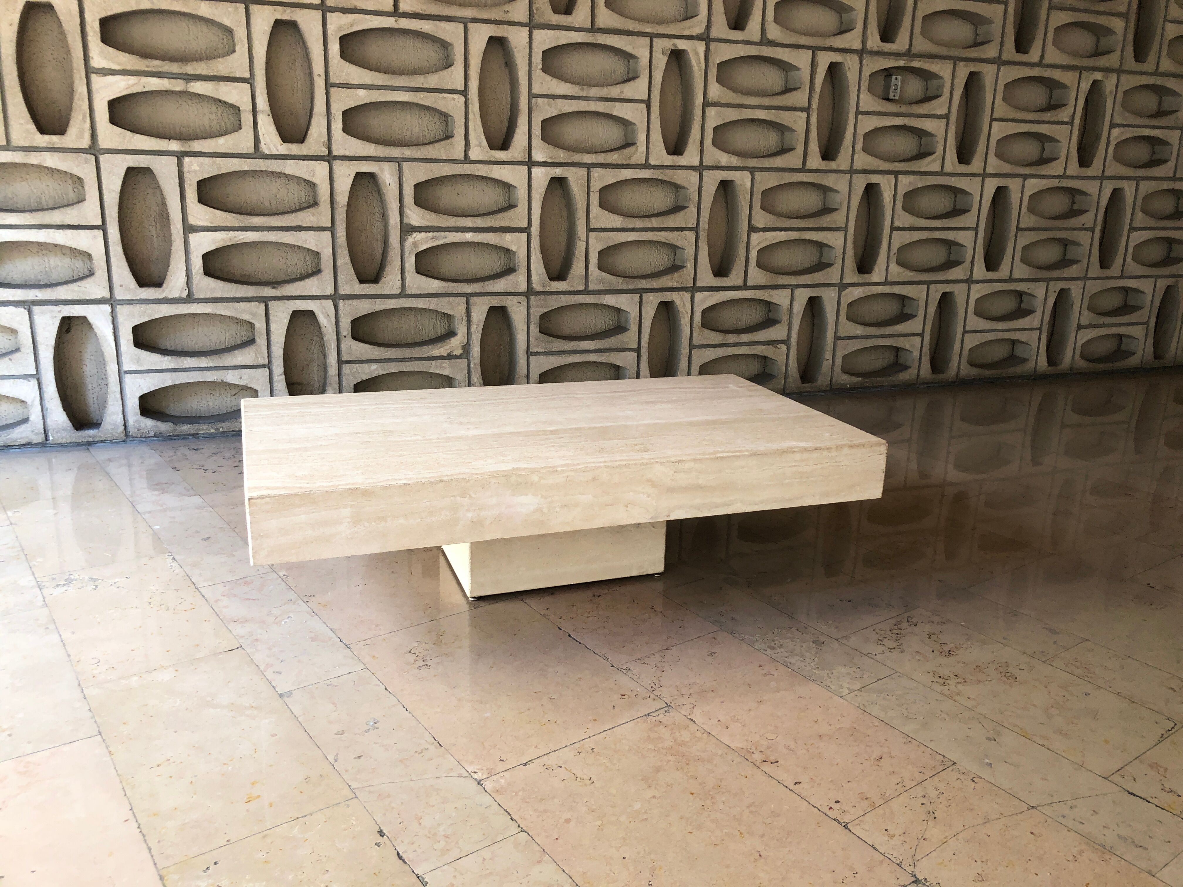 Rectangular travertine coffee table