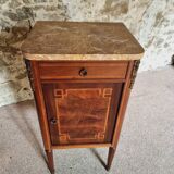 Antique French mahogany and walnut bedside table with marble top