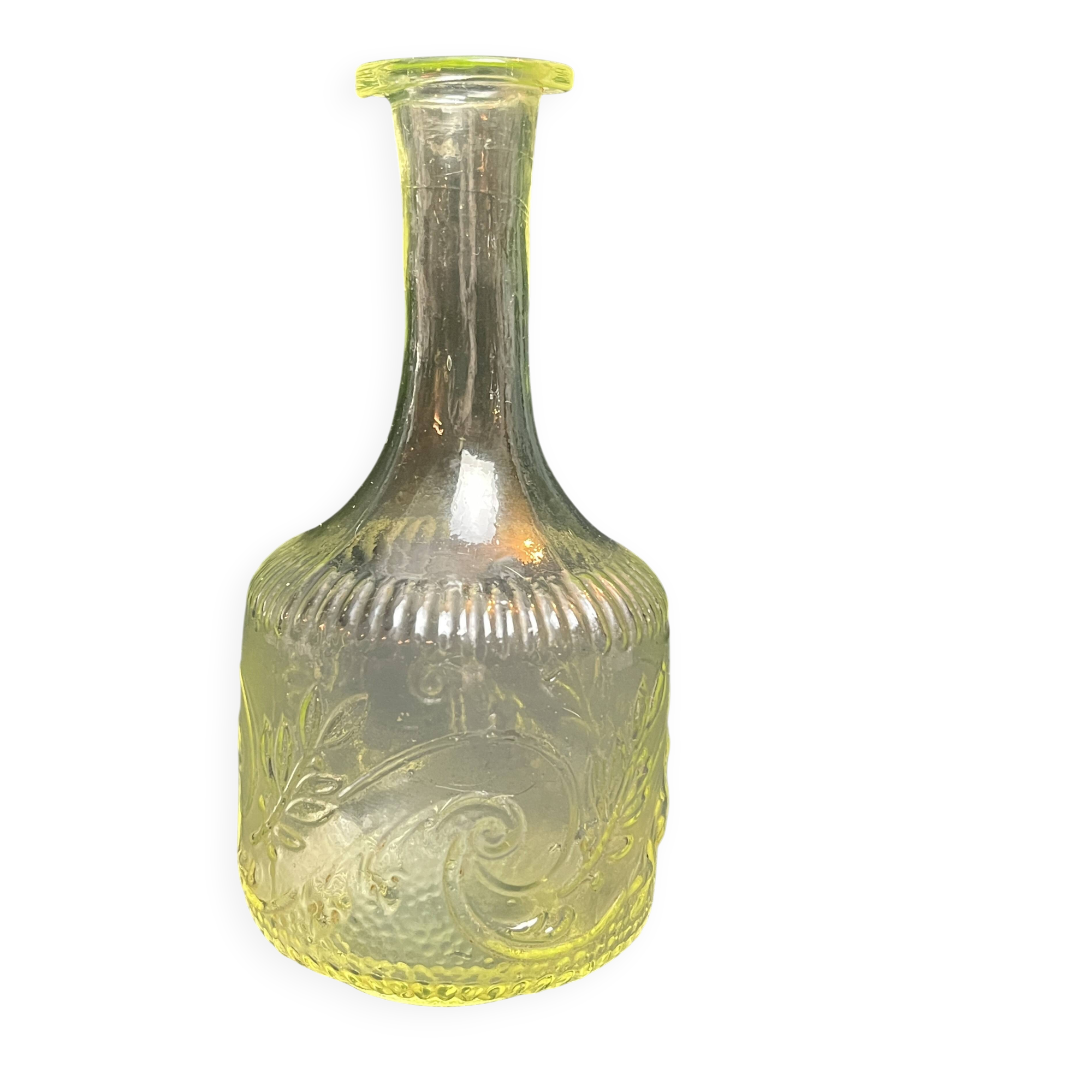 Antique uraline glass carafe bottle from the late 19th century