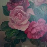 Still life vintage oil on canvas representing a bouquet of roses signed Piquet