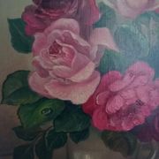 Still life vintage oil on canvas representing a bouquet of roses signed Piquet