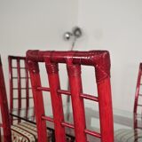 Red bamboo table by Arturo Pozzoli, 1980s, set of 7