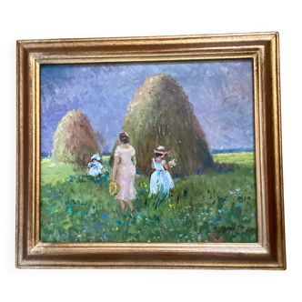 Oil painting on cardboard signed, dimensions: height - 42.5 cm, width - 48.5 cm.