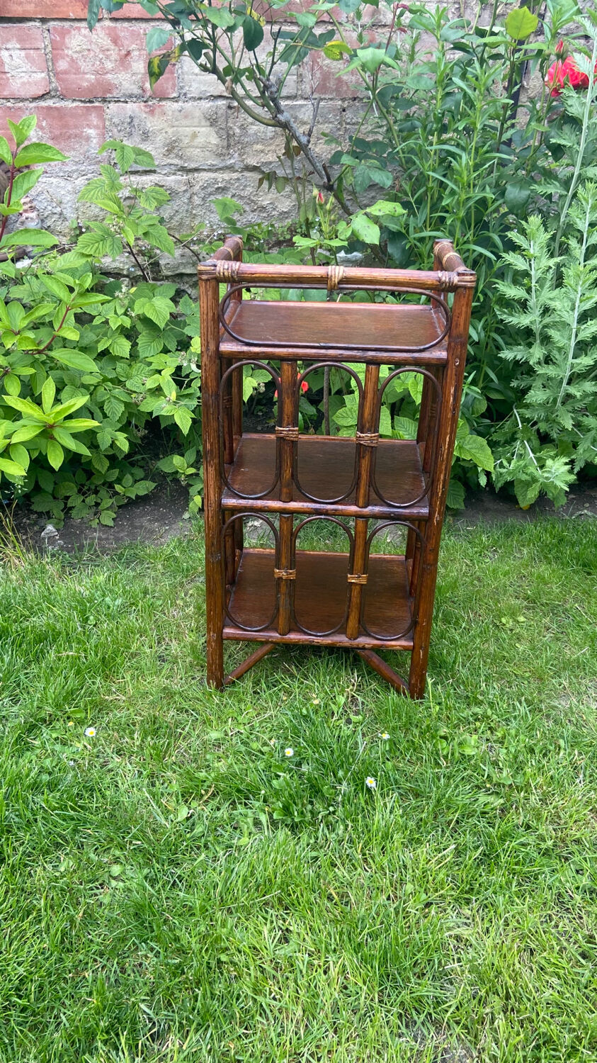 Bedside table, end table, vintage rattan shelf