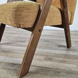 Fauteuil inclinable en bois et tissu des années 70