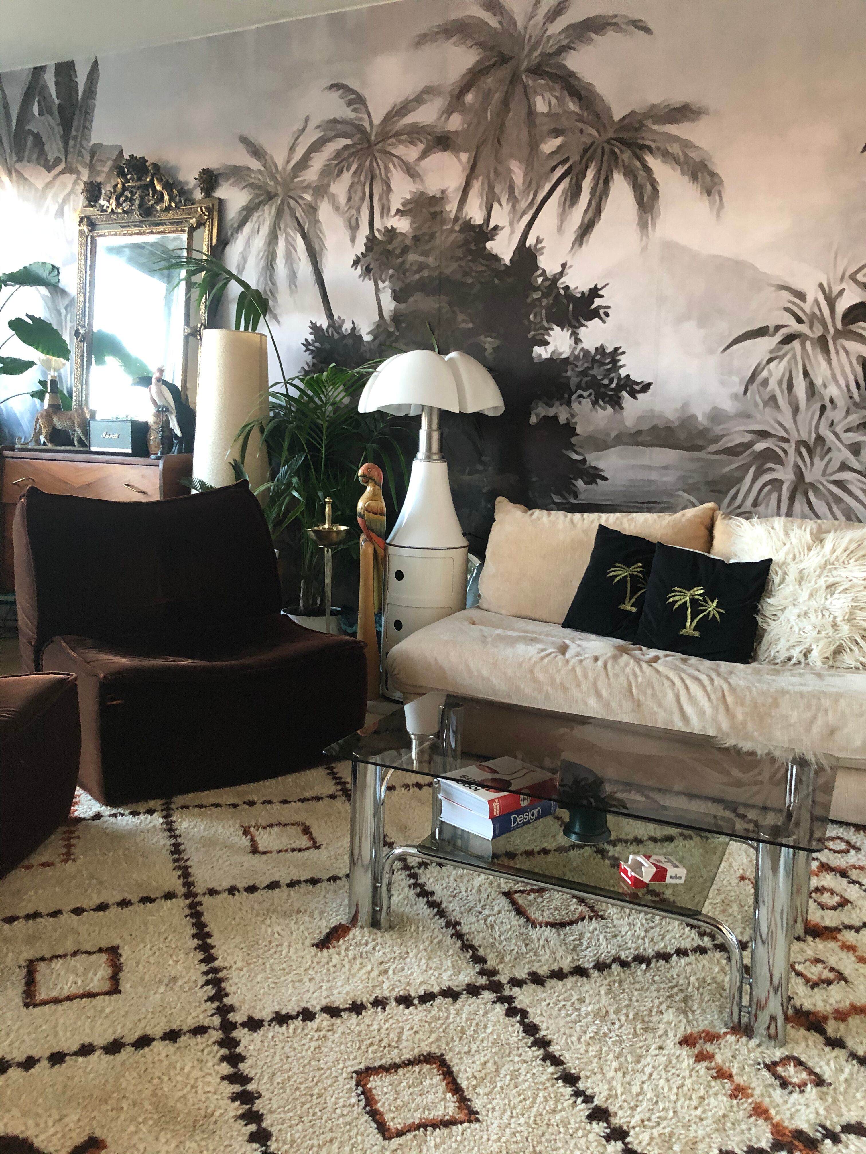 Chromium coffee table and 1970s smoked glass