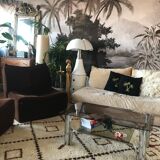 Chromium coffee table and 1970s smoked glass