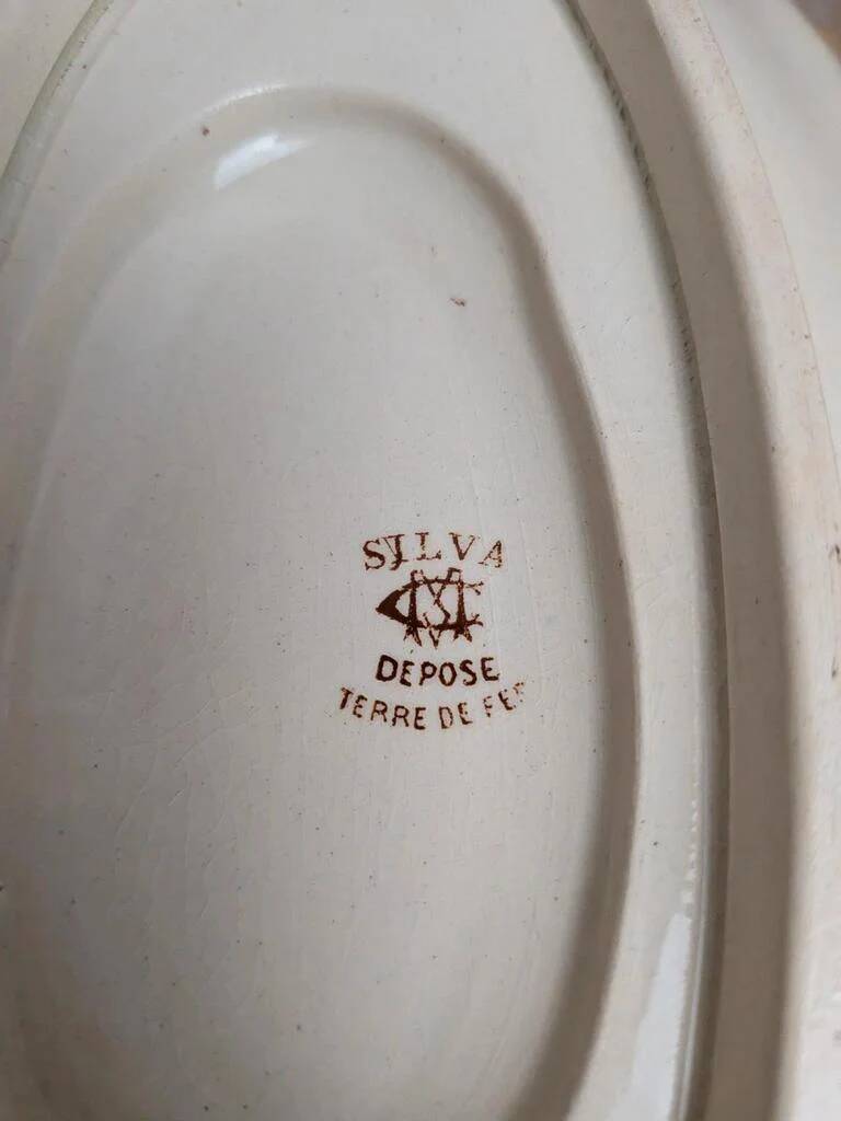 Saucière en terre de fer Creil et Montereau Silva décor oiseaux