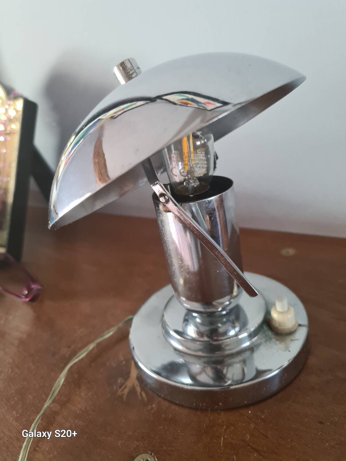 Bauhaus style chrome-plated metal mushroom bedside lamp