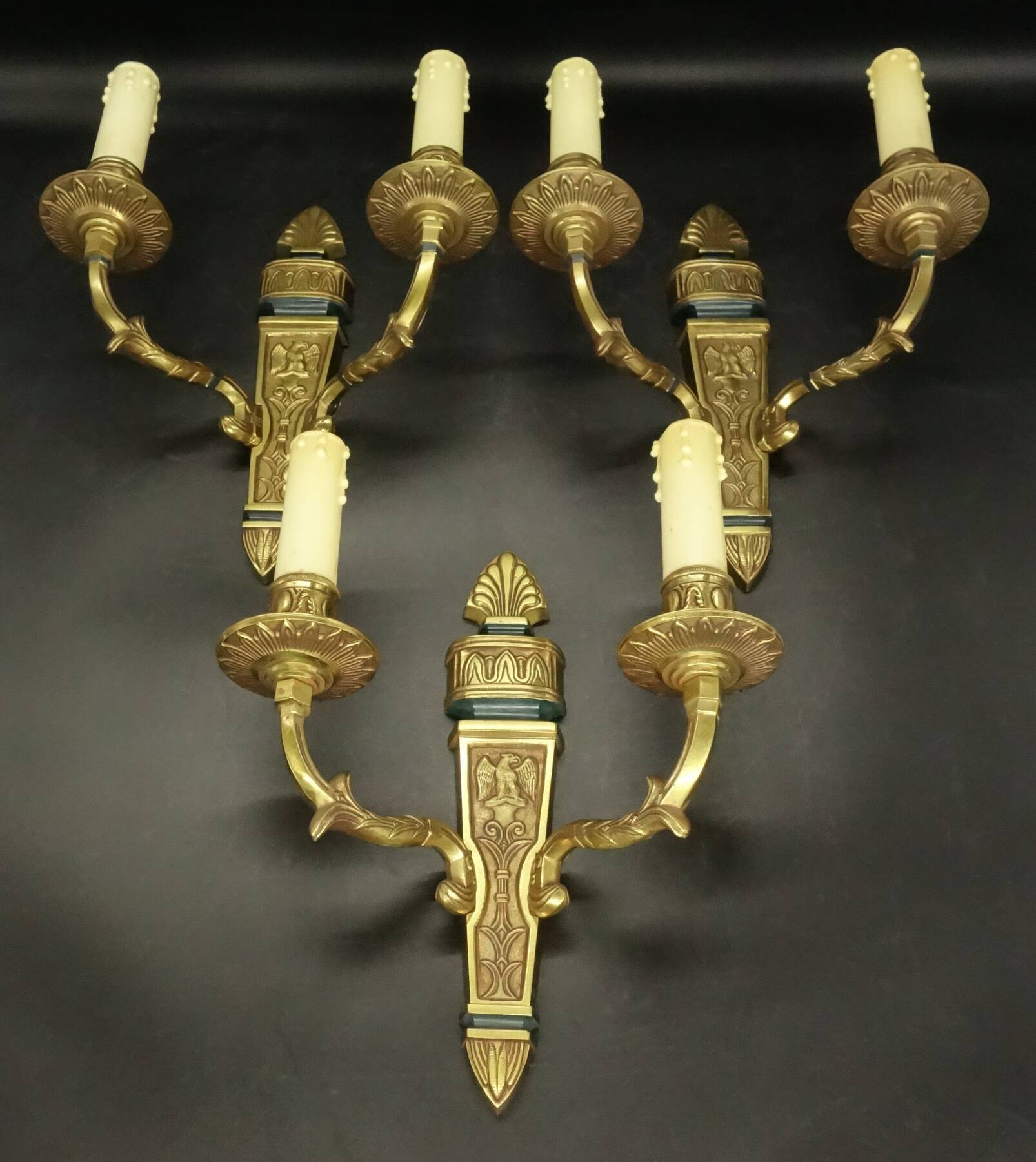 Set of 3 Empire style eagle wall lights - bronze