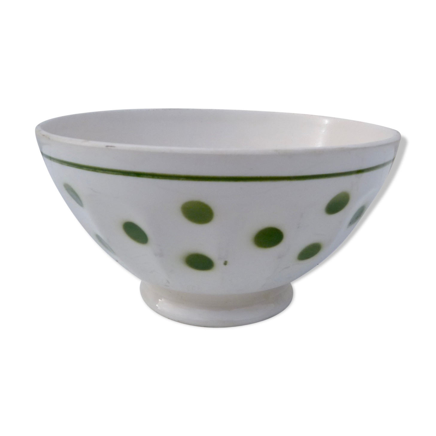 Bol ancien en céramique à pois vert
