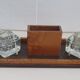 Wood inkwell and art deco glass