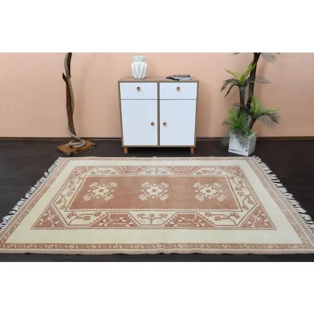 1970s Vintage Turkish Oushak Handmade Wool Cotton Brown Area Rug 166x242