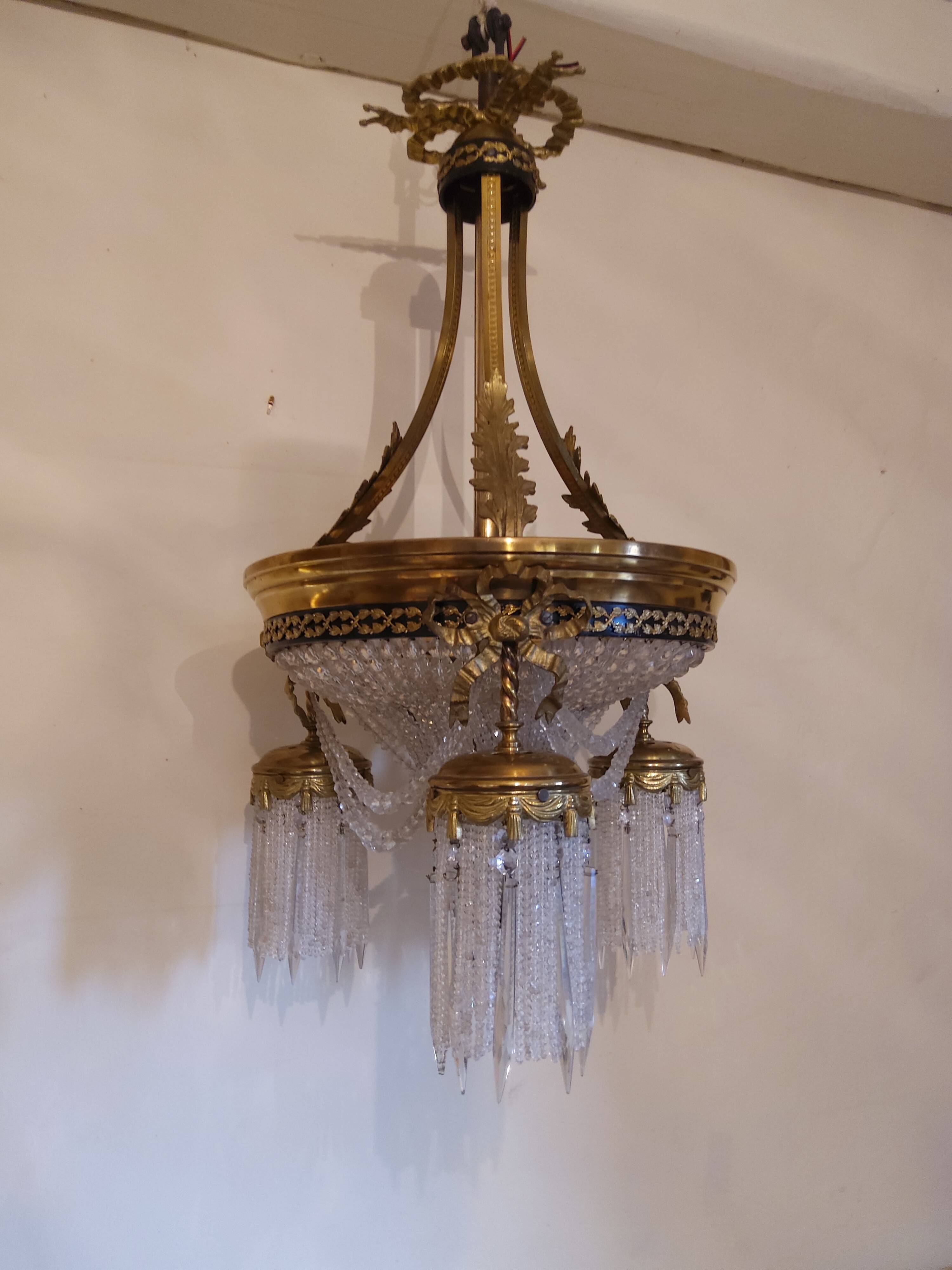 Lustre panier ancien en bronze