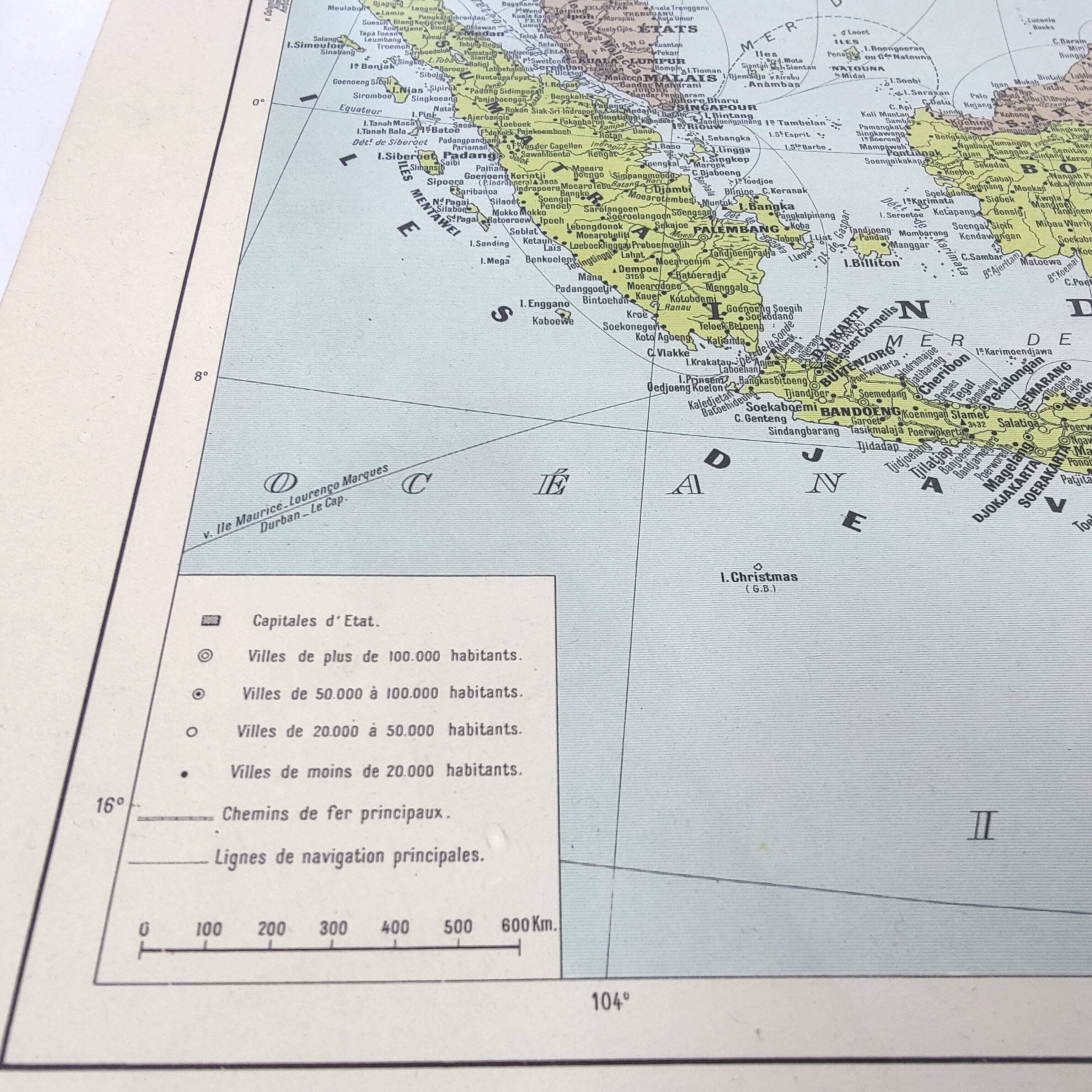 Vintage Map Indonesia Asia Archipelago 38x43cm from 1950