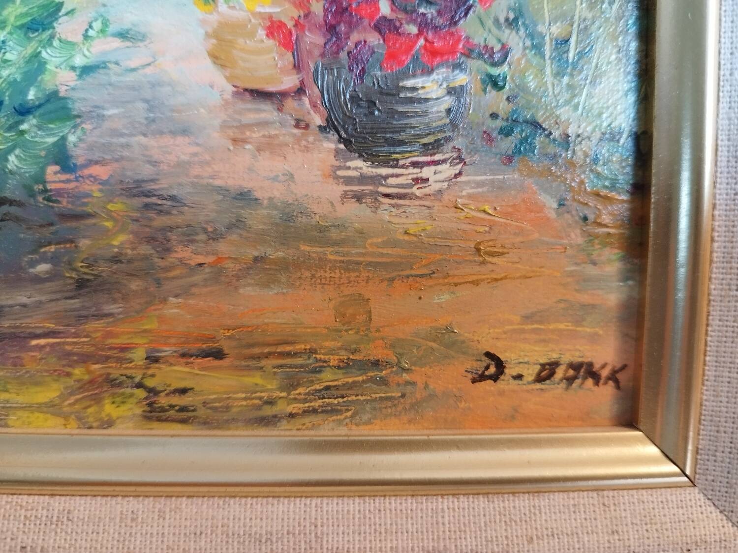 Huile sur toile "Le pot rouge" par D. BAKK