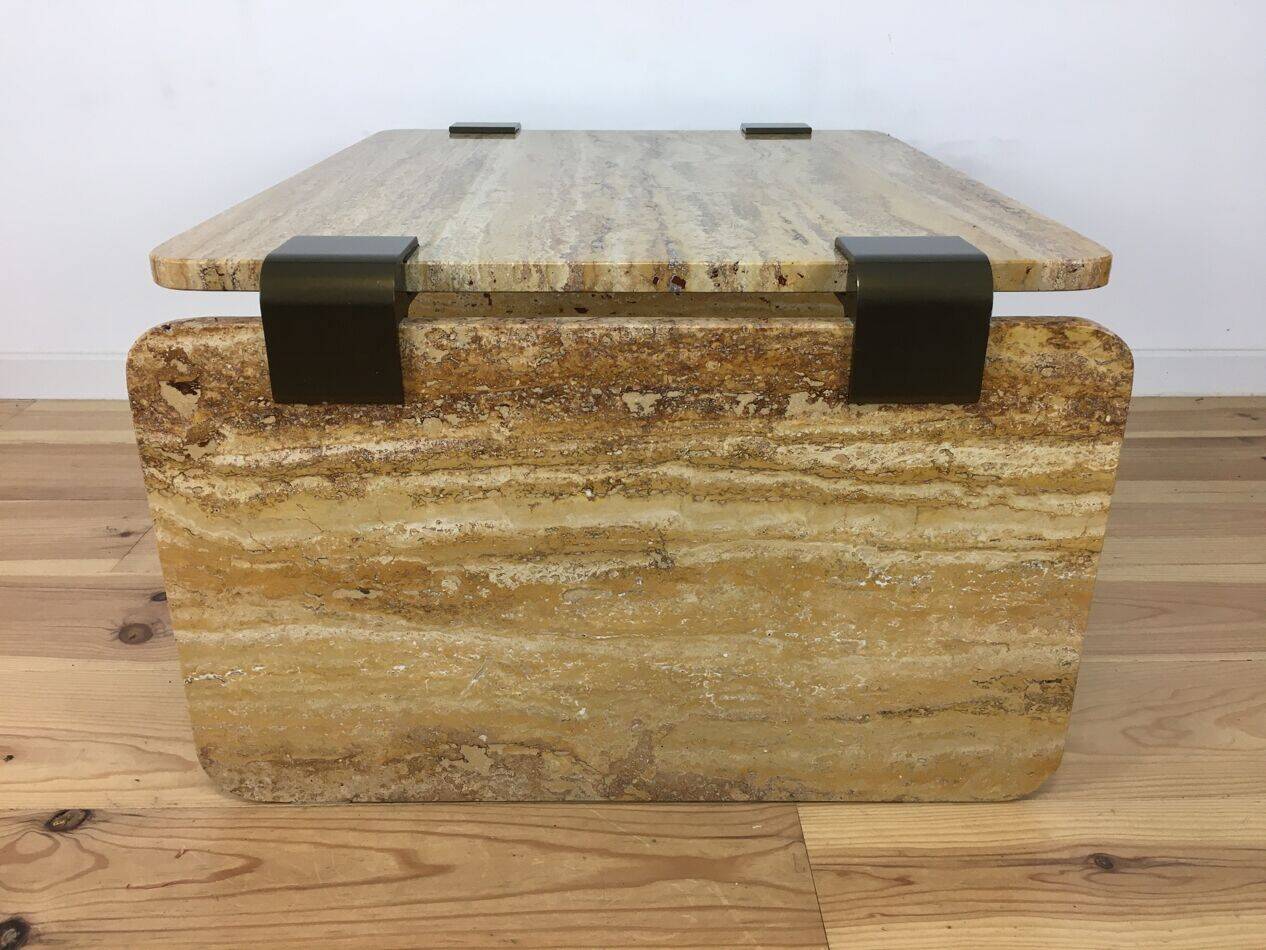 Travertine coffee table with aluminium joints, 1970s.
