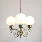 Vintage Italian Brass and Opaline Chandelier