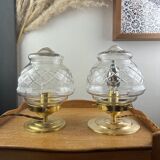 Vintage globe table lamp engraved and transparent chiseled
