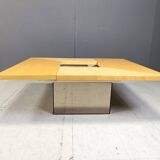 Vintage ash wood hidden bar coffee table by Paul Michel, 1970s