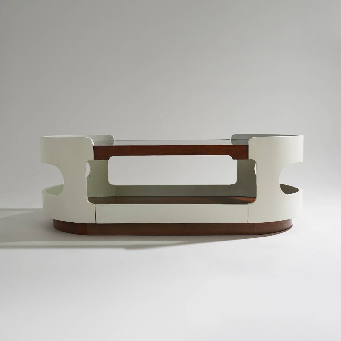 Table basse en bois et en verre de l'ère spatiale, années 1970