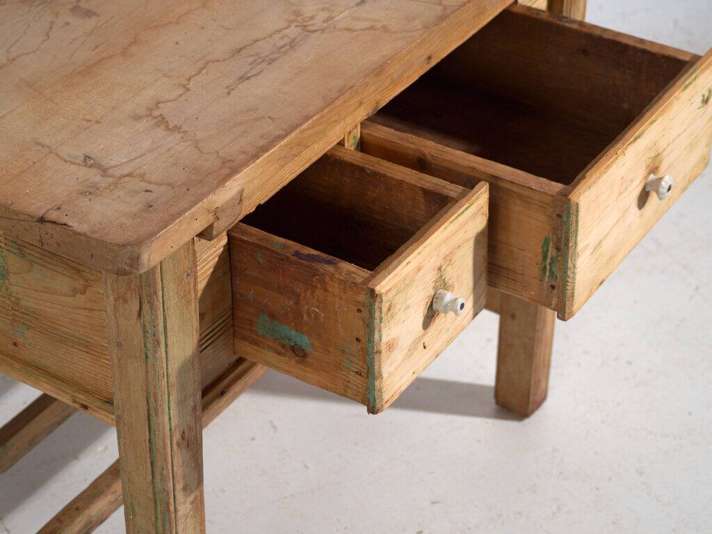 Central European pine kitchen table with two drawers – Tyrol, circa 1910