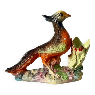 Vintage cornet vase and its pheasant ornament figurine