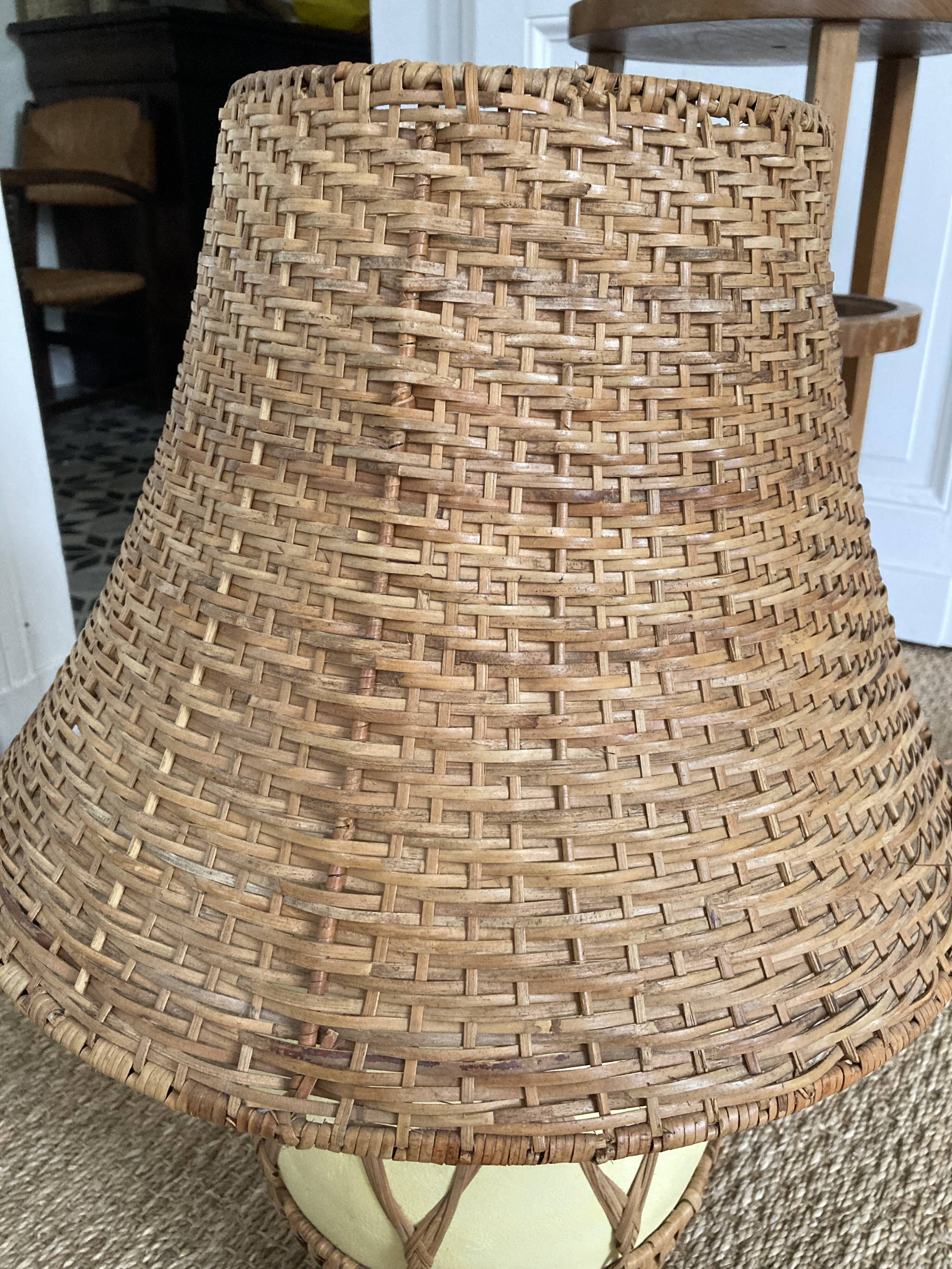 Lamp in rattan and ceramic vintage 1970