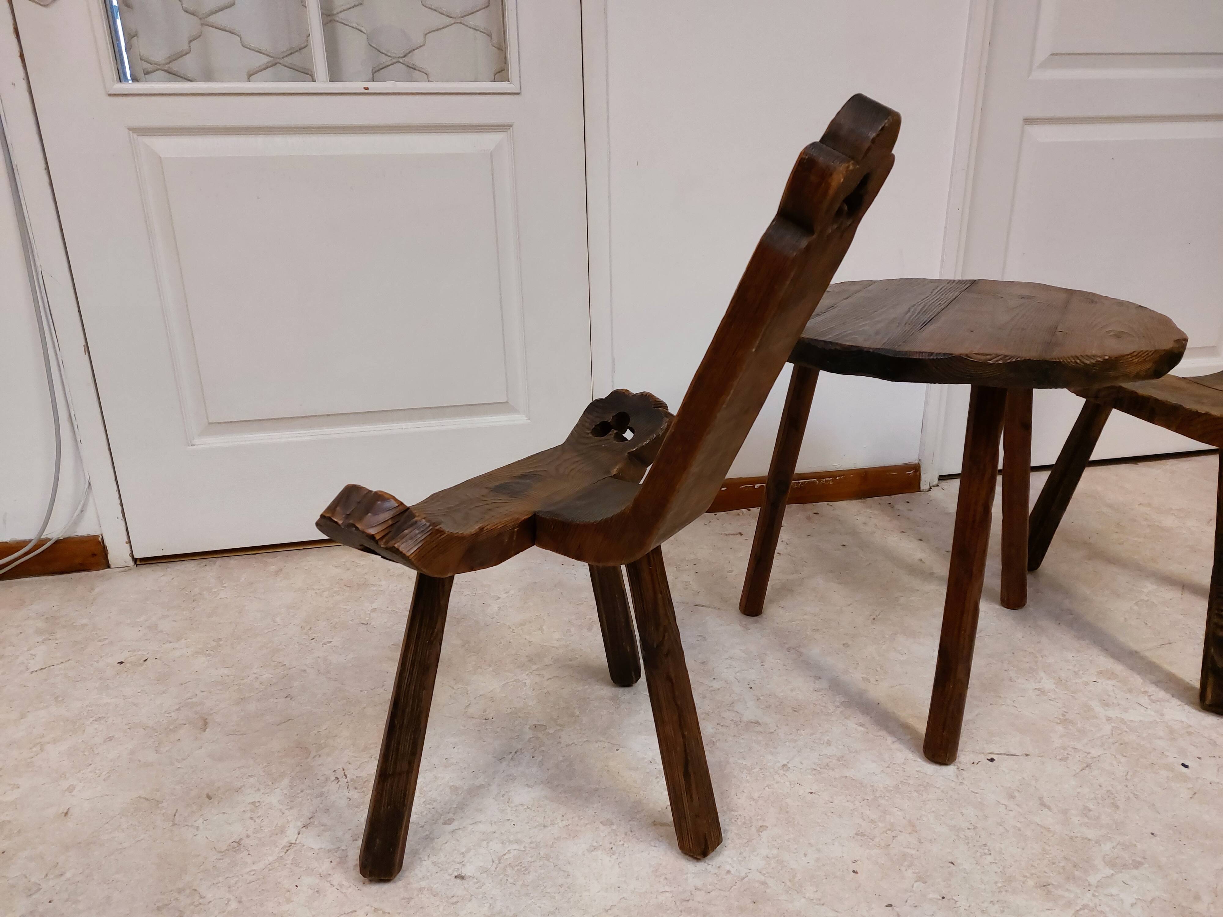Coffee set coffee table and tripod low chairs - Spanish brutalist design - 1950s